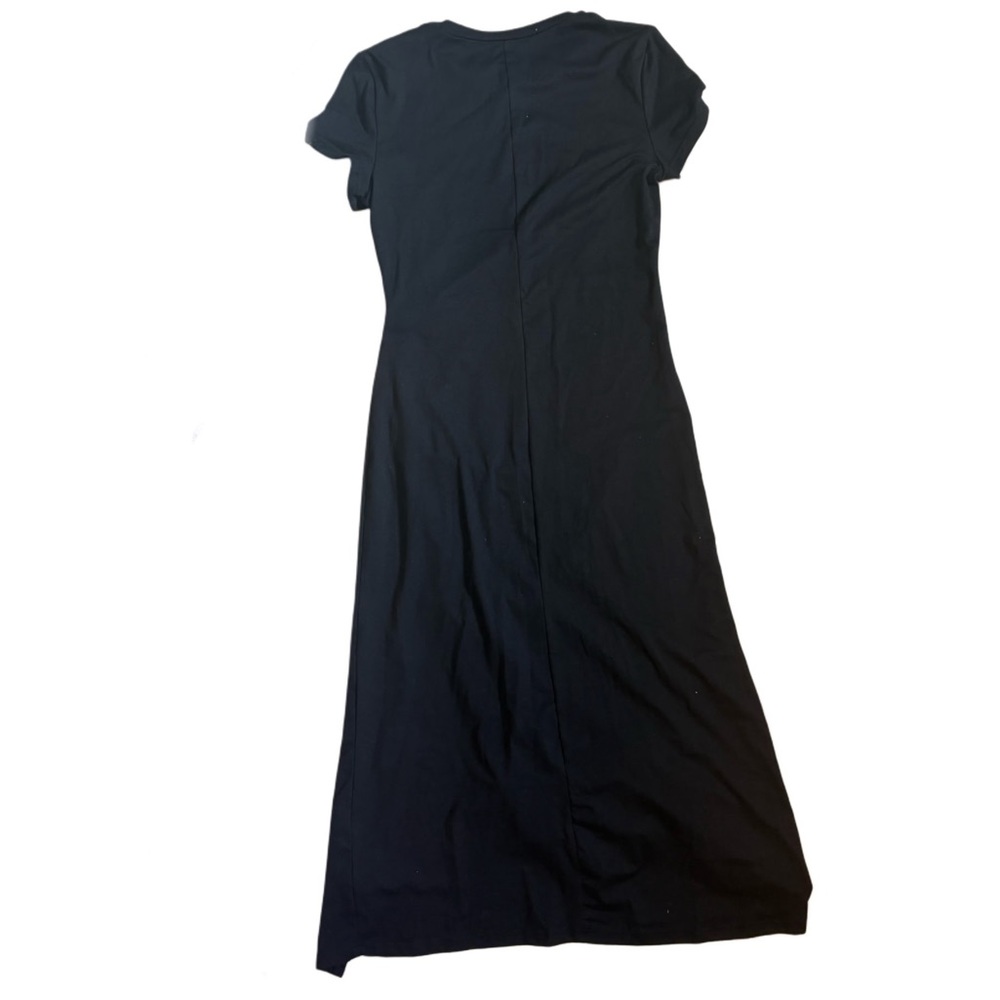 Puffy Cap Sleeve Casual Black Crew Neck Maxi Dress with Slit!